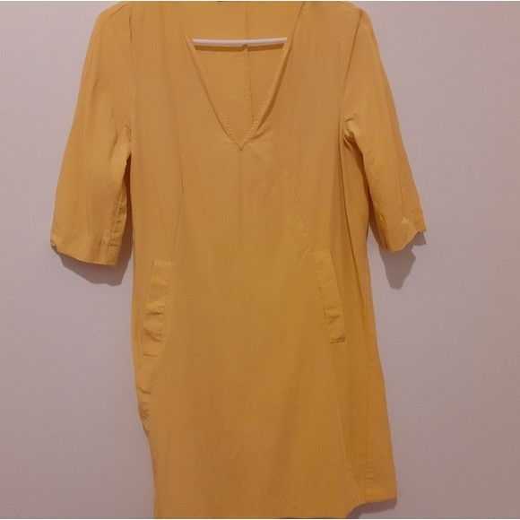 Zara Basic Yellow Shift Quarter Sleeves Dress Small - Picture 6 of 10